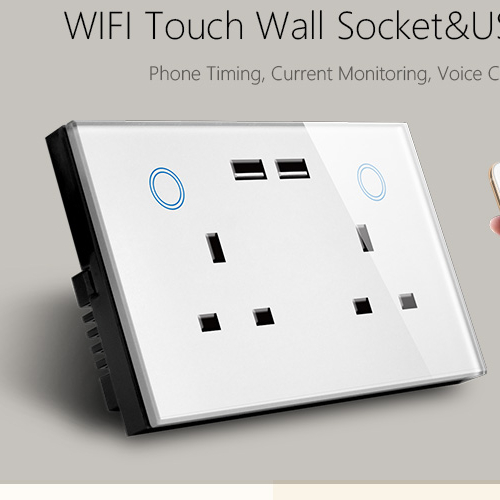 147*86mm Uk Wifi Double Power Point Touch Socket With Usb Port